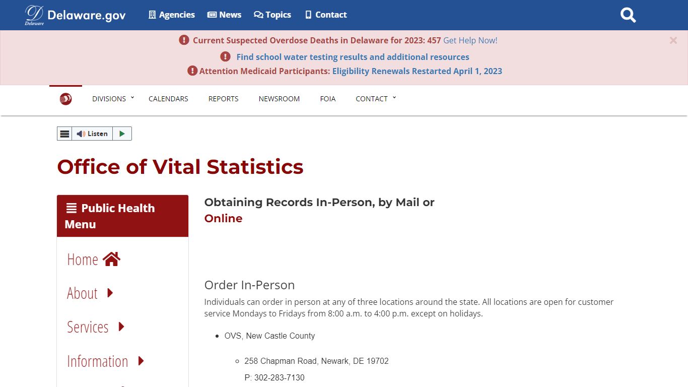 DPH Services: Birth and Death Records - Office of Vital Statistics ...
